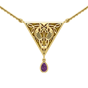 Celtic Knotwork Bird Solid Yellow Gold Necklace With Gemstone GTN053